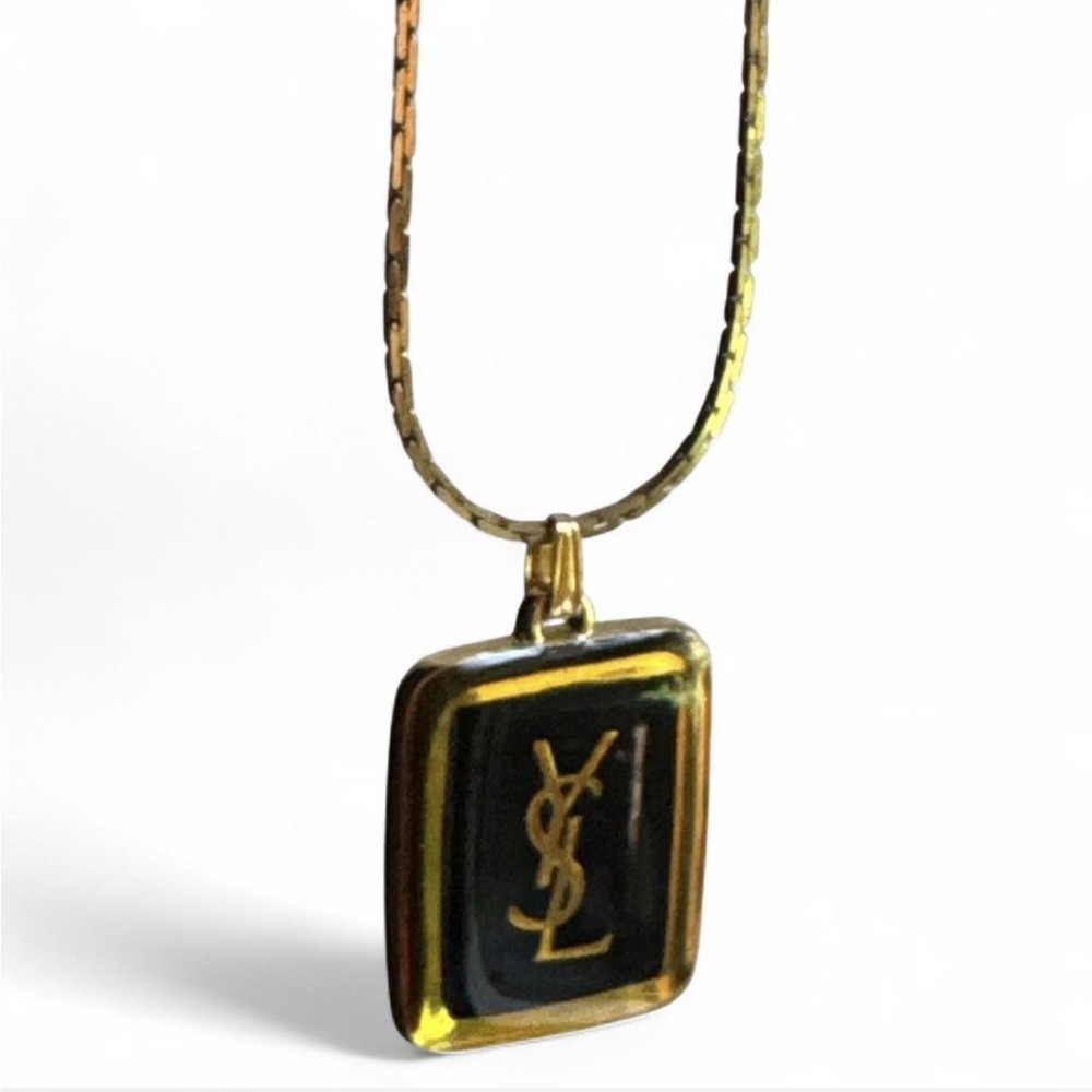 YSL Yves Saint Laurent Pendant Necklace Gold / Black 24"